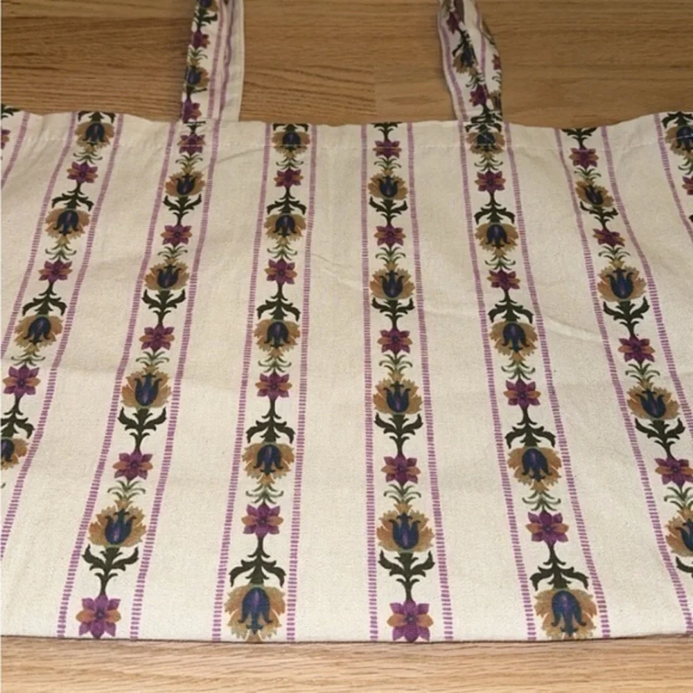 SÉZANE Floral Striped Block Print Boho Canvas Shoulder‎ Tote Bag